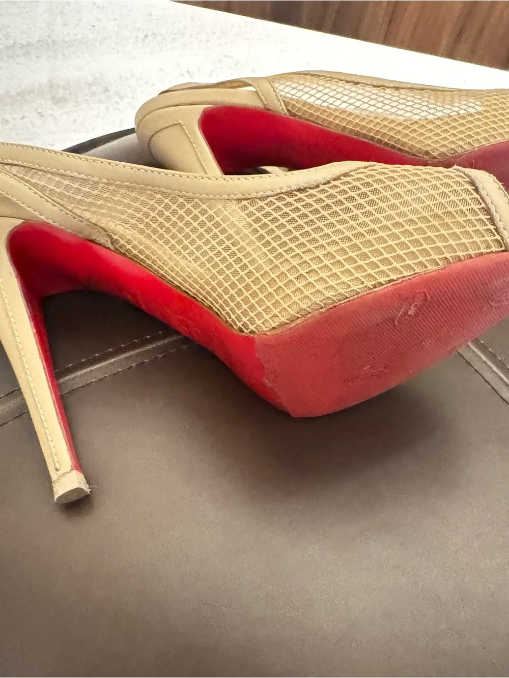 Christian Louboutin Beige Peep-Toe Slingback Heels